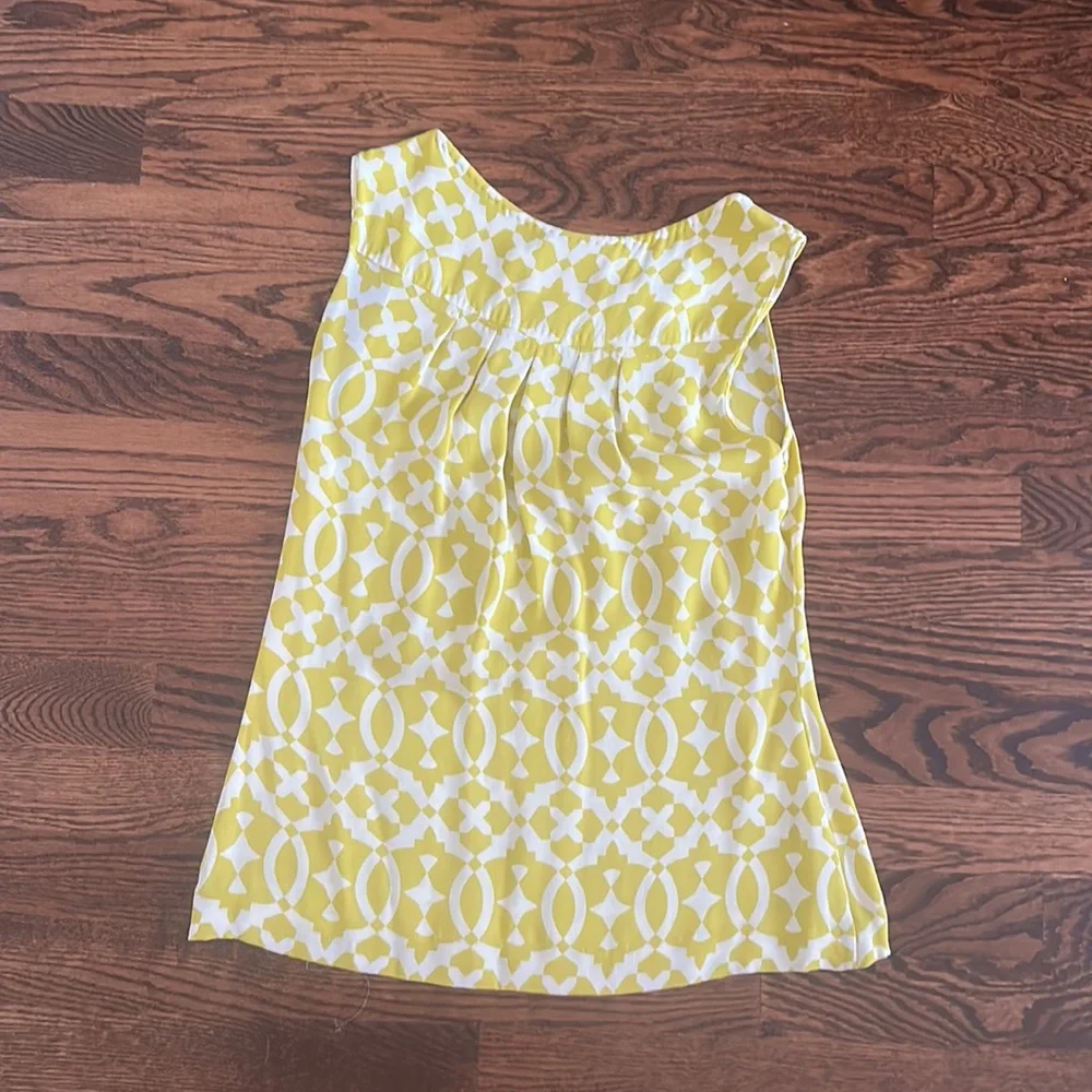 Tory Burch Signature Print Yellow Silk Sleeveless Blouse Size 4